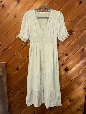 By the river cottage core mint green peasant style midi dress